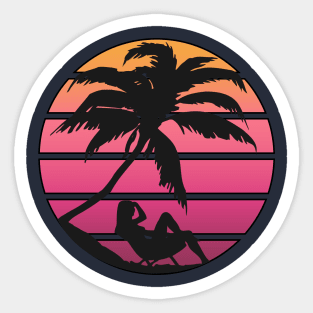 Pink Synth Inspired Beach Sunrise Silhouette Sticker